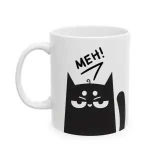 Funny "MEH!" Black Cat Mug